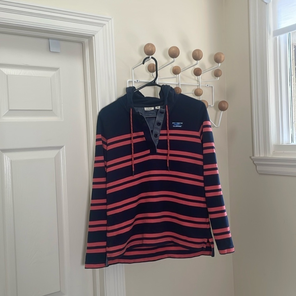 L.L Bean - Outdoor Hoodie 1/4 Button Down - Pink / Navy - XS